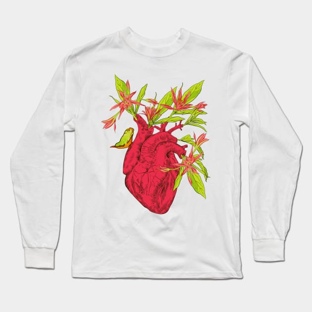 heart with flowers, leaves and birds Long Sleeve T-Shirt by Olga Berlet